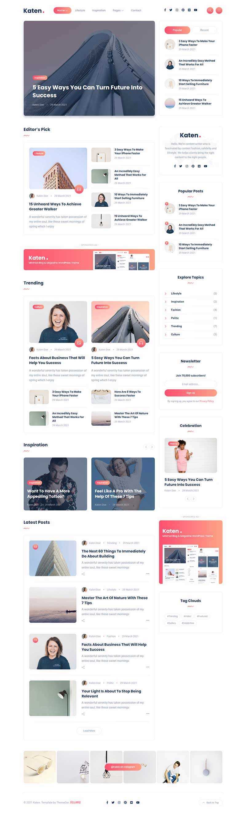bootstrap响应式博客和杂志HTML模板 - 入巷拾玖