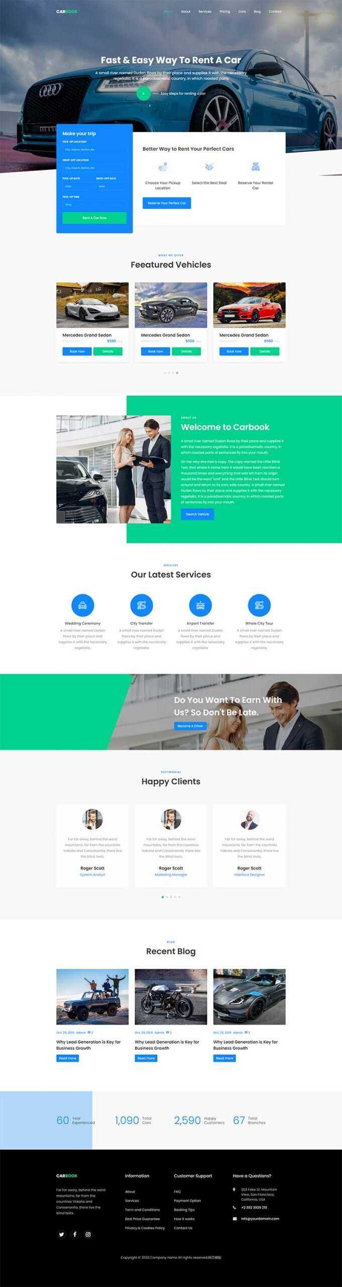 Bootstrap4汽车接送租赁服务网站html模板 - 入巷拾玖