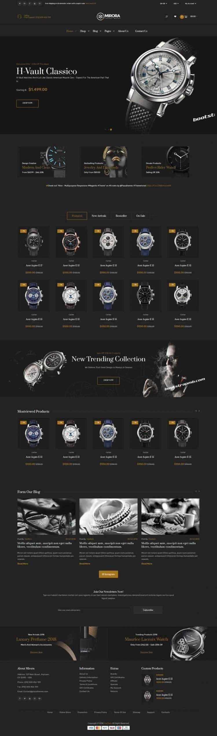 Bootstrap黑色响应式奢侈品手表商城网站 - 入巷拾玖