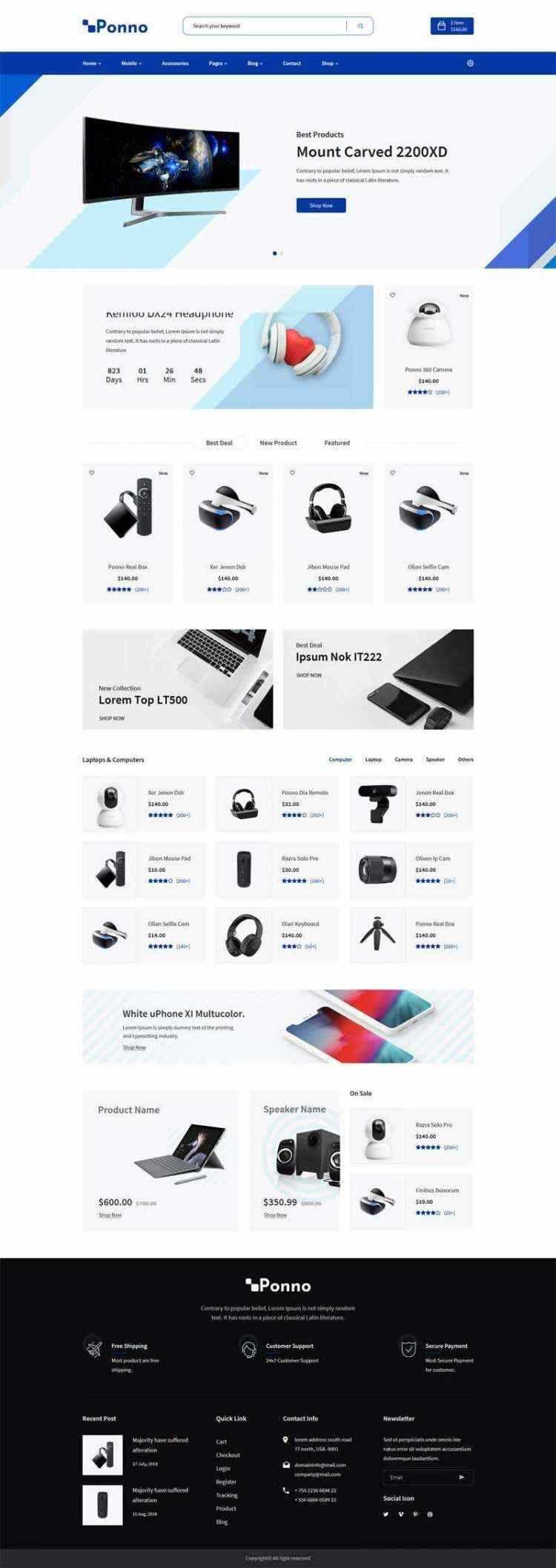 蓝色Bootstrap响应式数码电子产品销售商城 - 入巷拾玖