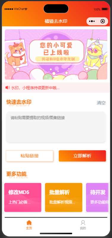 橘猫去水印小程序源码免费分享 - 入巷拾玖