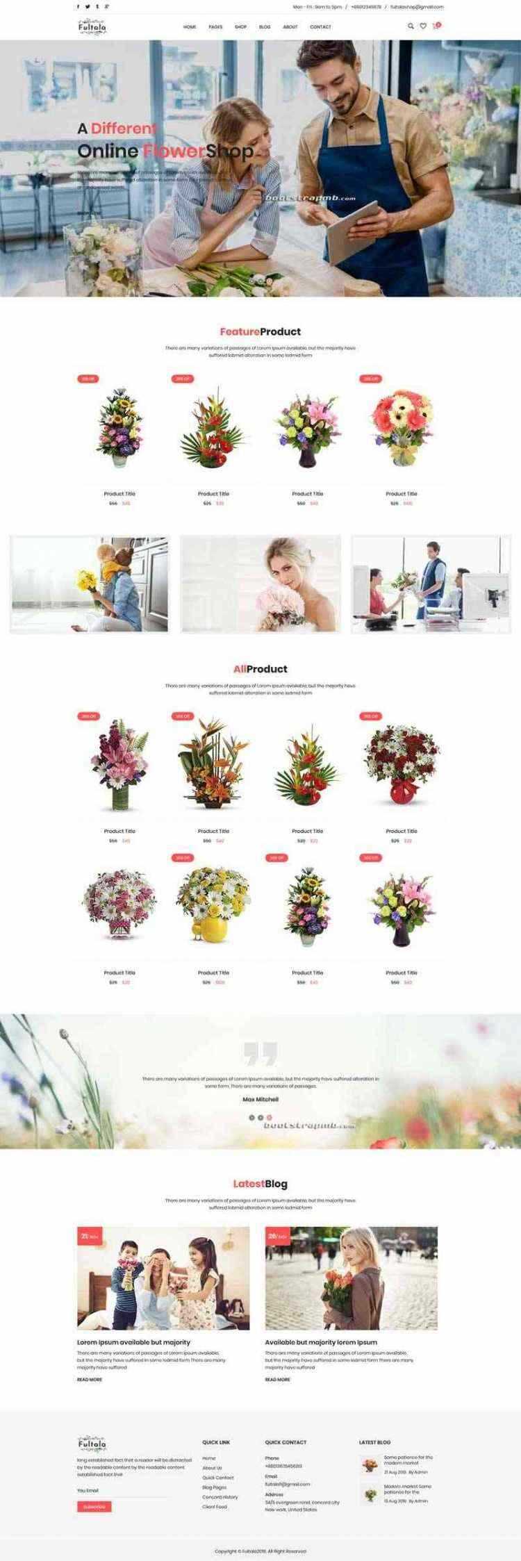 Bootstrap英文外贸响应式鲜花预订网电商 - 入巷拾玖