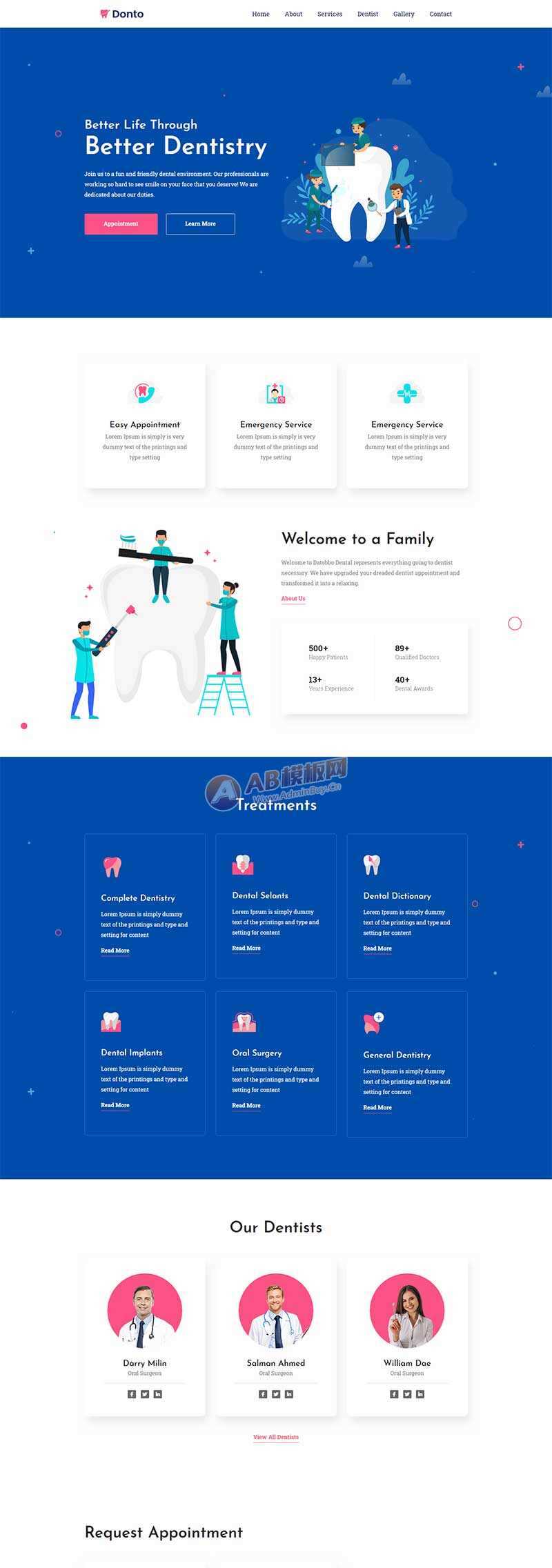 bootstrap蓝色牙科医疗诊所网站html模板 - 入巷拾玖