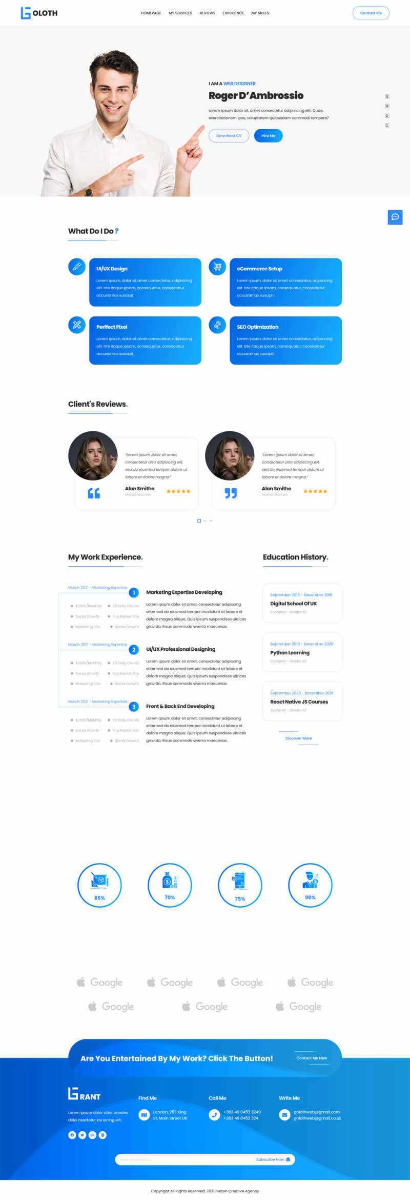 bootstrap多功能响应式个人简历单页html模板 - 入巷拾玖
