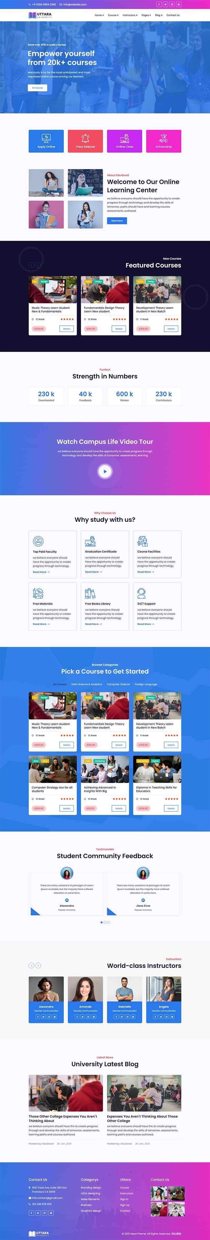 bootstrap响应式大学在线课程网站HTML模板 - 入巷拾玖