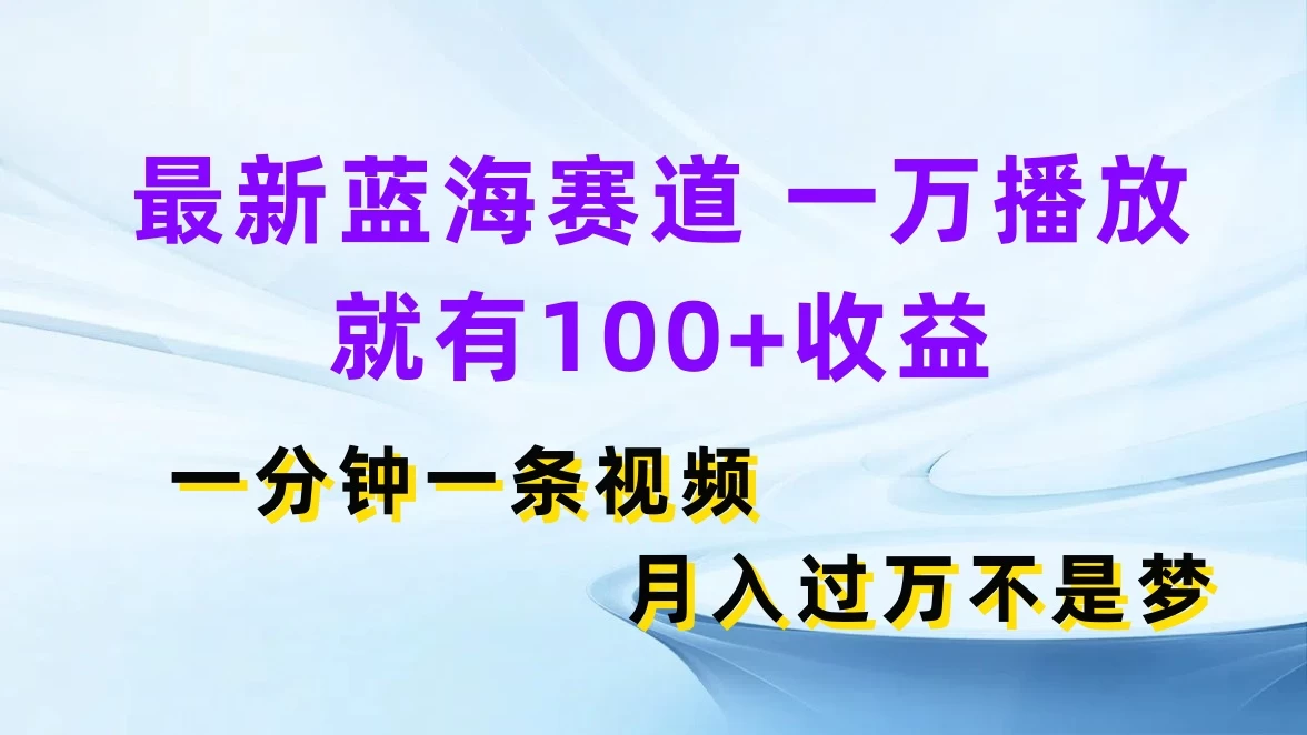 最新蓝海赛道，一万播放就有100+收益，一分钟一条视频，月入过万不是梦 - 入巷拾玖