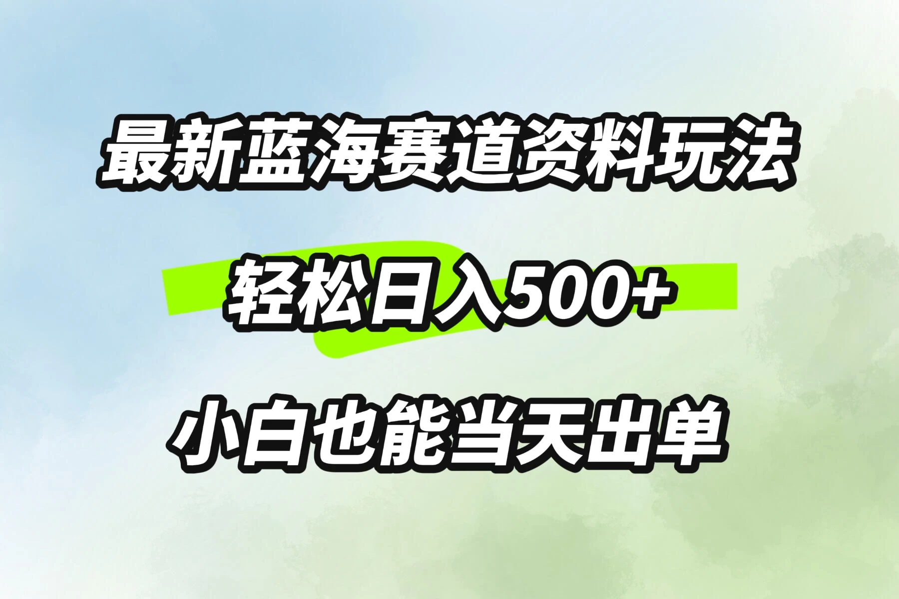 最新蓝海赛道资料玩法，轻松日入500+，小白也能当天出单 - 入巷拾玖