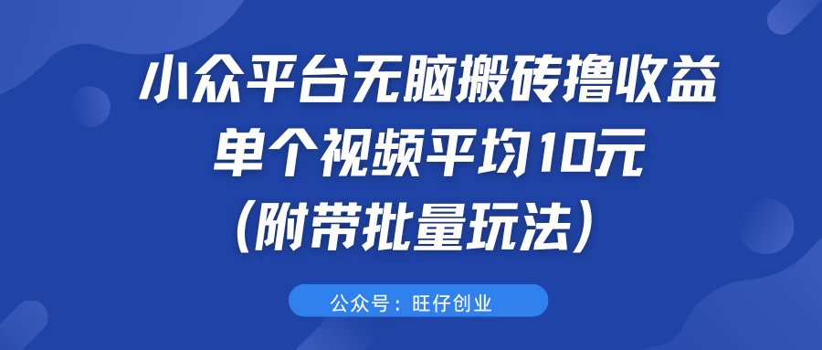 小众平台无脑搬砖撸收益，单个视频平均10元 (附带批量玩法） - 入巷拾玖