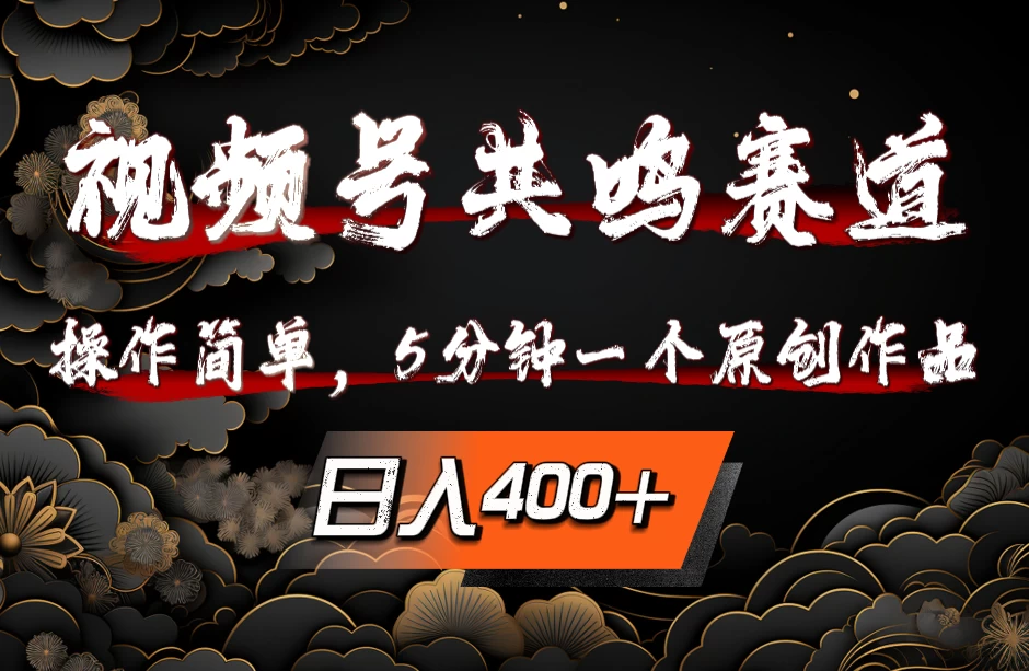 视频号共鸣赛道，操作简单，5分钟1个原创作品，日入400+ - 入巷拾玖