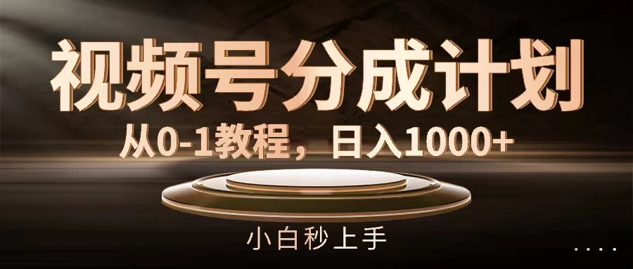 视频号分成计划，保姆级教程，日入1000+ - 入巷拾玖