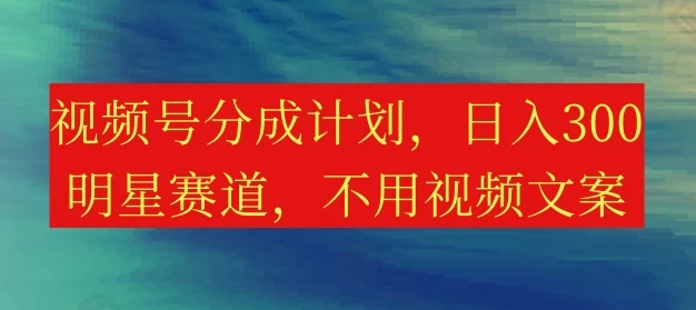 视频号分成计划，日入300+，明星赛道，不用写视频文案 - 入巷拾玖