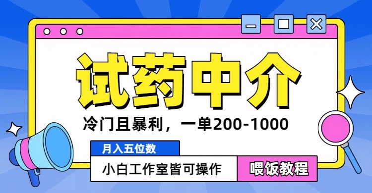 冷门且暴利的试药中介项目，一单利润200~1000，月入五位数，小白工作室皆可操作 - 入巷拾玖
