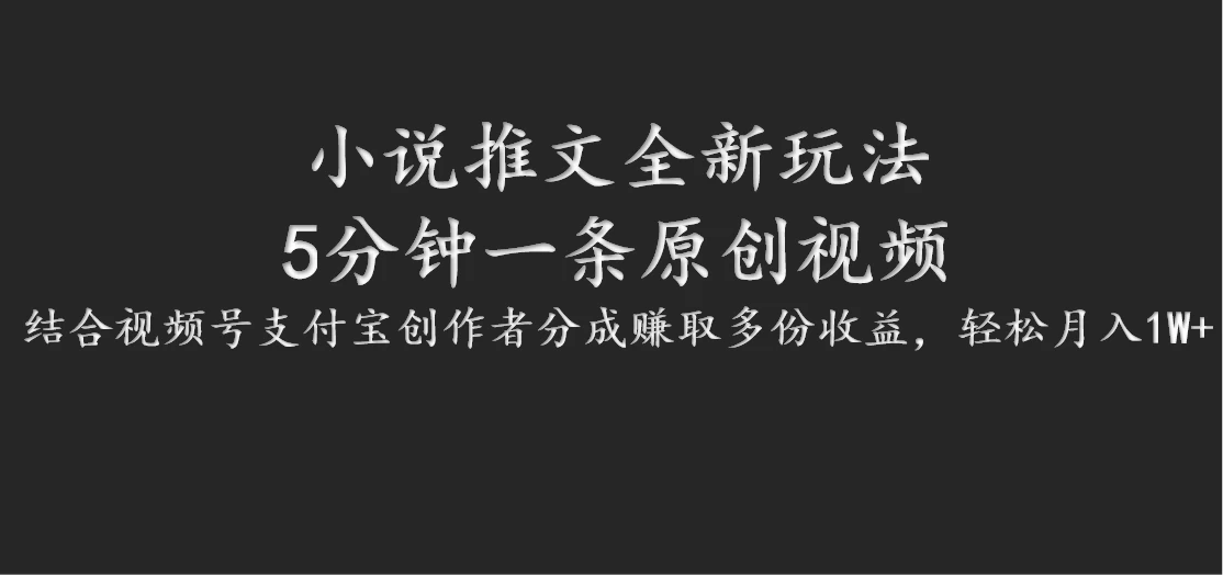 小说推文全新玩法，5分钟一条原创视频，结合视频号支付宝创作者分成赚取多份收益，轻松月入1W+ - 入巷拾玖
