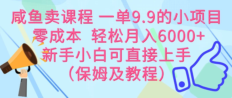 咸鱼卖课程 一单9.9的小项目  零成本  轻松月入6000+新手小白可直接上手（保姆级教程） - 入巷拾玖