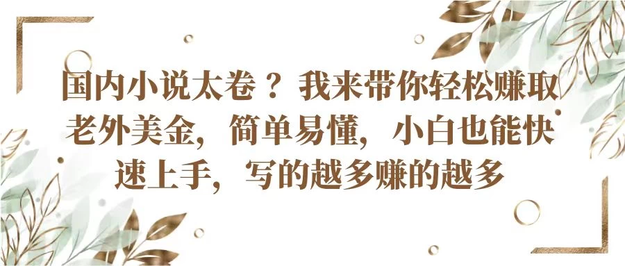 国内小说太卷 ？我来带你轻松赚取老外美金简单易懂，小白也能快速上手，写的越多赚的越多 - 入巷拾玖