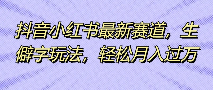 抖音小红书最新赛道，生僻字玩法，轻松月入过万 - 入巷拾玖