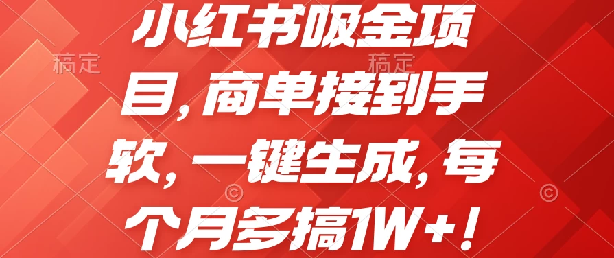小红书吸金项目，商单接到手软，一键生成，每个月多搞1W+ - 入巷拾玖