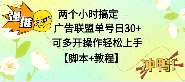 广告联盟掘金，每天2小时稳定收益单号30+可多开，轻松上手，全套详细【脚本+教程】 - 入巷拾玖