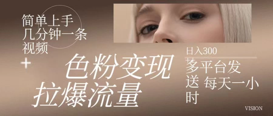 色粉变现，拉爆流量，简单上手几分钟一条视频，多平台发送每天一小时，日入300+ - 入巷拾玖