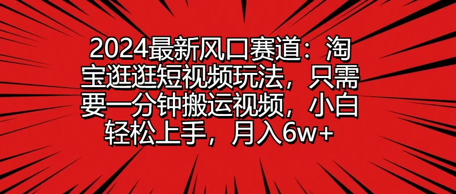 2024最新风口赛道：淘宝逛逛短视频玩法，只需要一分钟搬运视频，小白轻松上手，月入6w+ - 入巷拾玖
