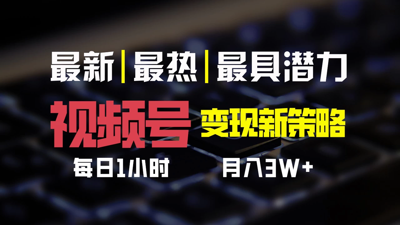 视频号变现新策略，每日只需一小时，月入30000+ - 入巷拾玖