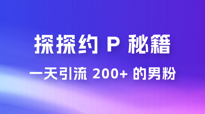 靠探探约 P 秘籍，一天引流 200+ 的男粉，日赚1000+，就是这么玩的 - 入巷拾玖