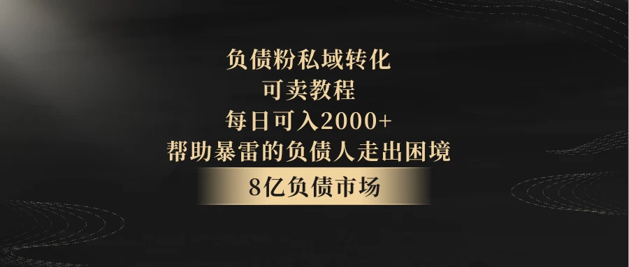 8亿负债市场，负债粉私域转化，可卖教程，每日可入2000+，无需经验（包含资料） - 入巷拾玖