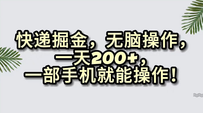 快递掘金，无脑搬运，一天 200+，一部手机就能操作 - 入巷拾玖