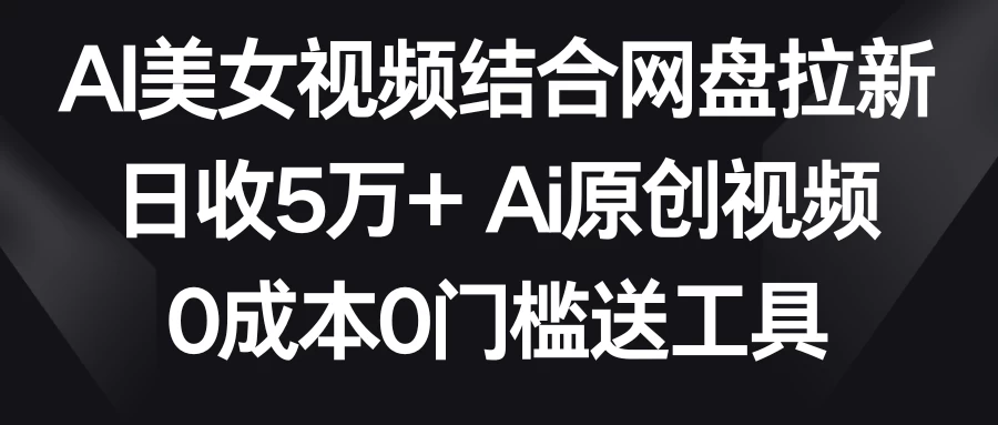 AI美女视频结合网盘拉新，日收5万+ 两分钟一条Ai原创视频，0成本0门槛送工具 - 入巷拾玖