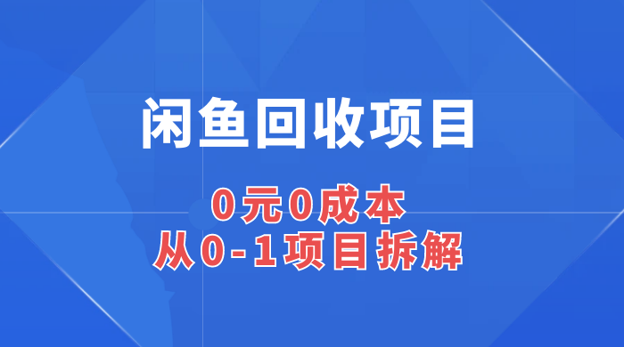 闲鱼回收项目：0 元 0 成本，从 0-1 项目拆解 - 入巷拾玖