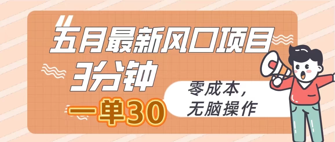 五月最新风口项目，3分钟一单30，无脑操作，零成本 - 入巷拾玖