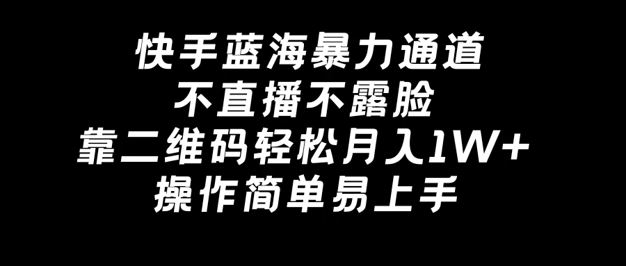快手蓝海暴力通道，不直播不露脸，靠二维码轻松月入1W+，操作简单易上手 - 入巷拾玖