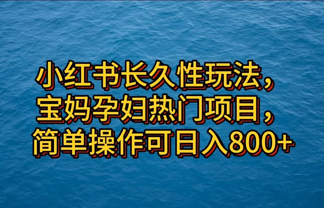 小红书长久性玩法，宝妈孕妇热门项目，简单操作可日入800+ - 入巷拾玖