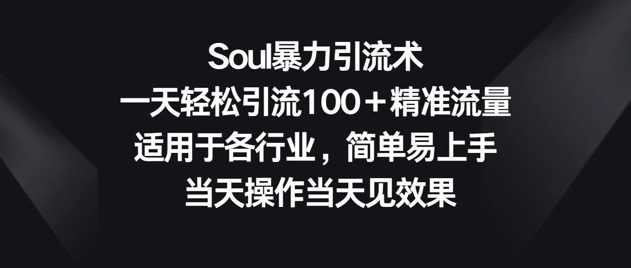 Soul暴力引流术，一天轻松引流100＋精准流量，适用于各行业，简单易上手 当天操作当天见效果 - 入巷拾玖