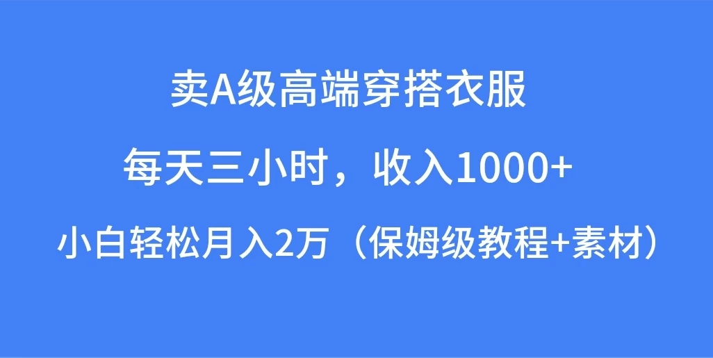 每天三小时，收入1000+，卖A级高端穿搭衣服，小白轻松月入2万，（保姆级教程+素材） - 入巷拾玖