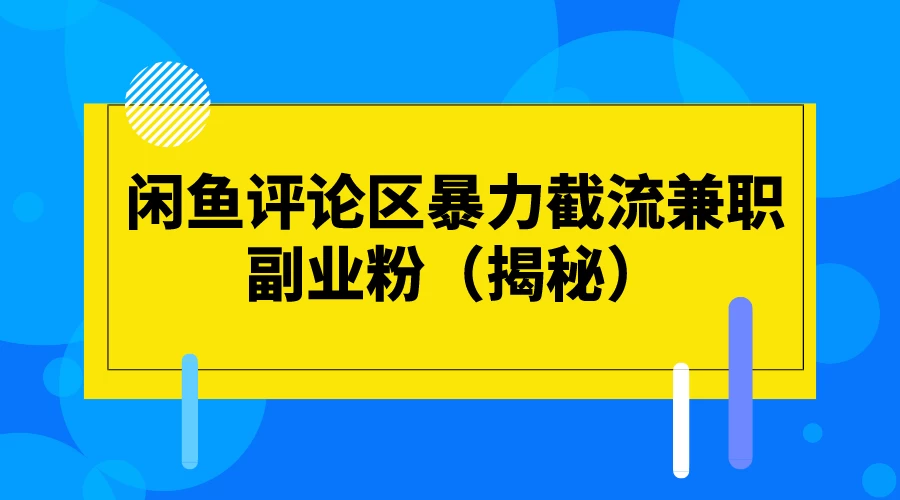 闲鱼评论区暴力截流兼职副业粉（揭秘） - 入巷拾玖