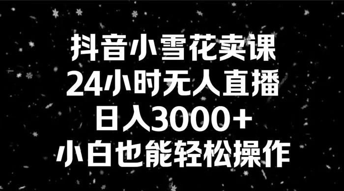 抖音小雪花卖课，24 小时无人直播，日入 3000+ ，小白也能轻松操作 - 入巷拾玖