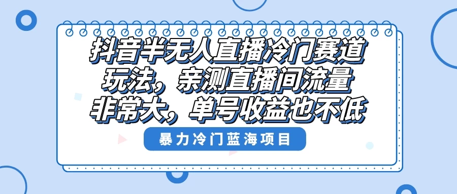 抖音半无人直播冷门赛道玩法，直播间流量非常大，单号收益也不低！ - 入巷拾玖