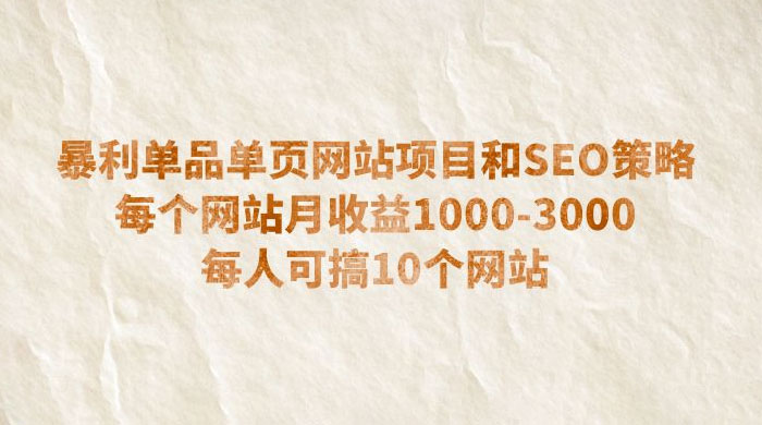 暴利单品单页网站项目和 SEO 策略：每个网站月收益 1000~3000 每人可搞 10 个 - 入巷拾玖