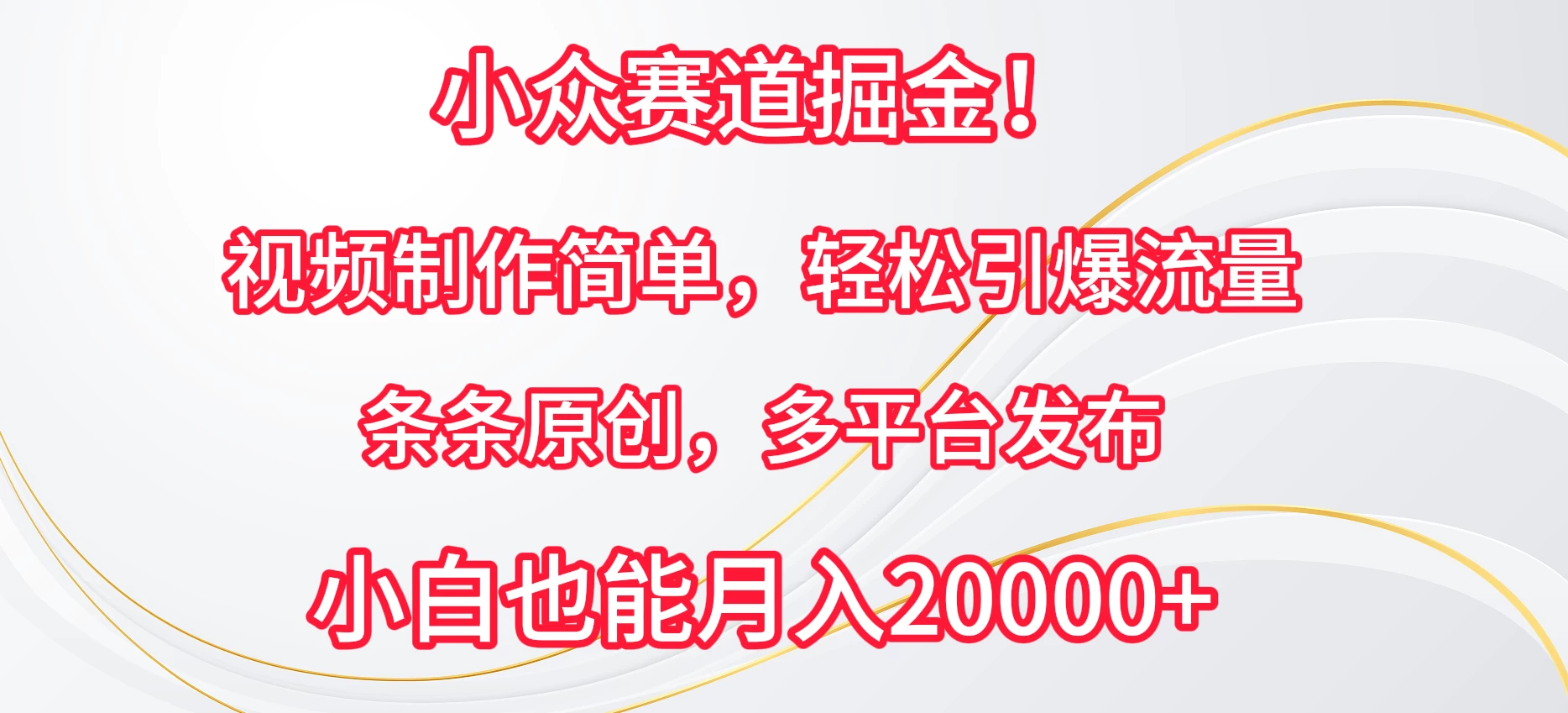 小众赛道掘金！视频制作简单，轻松引爆流量，条条原创，多平台发布，小白也能月入20000+ - 入巷拾玖