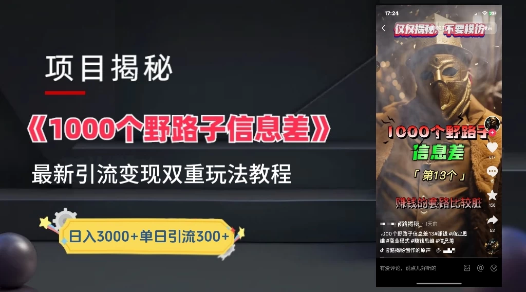 抖音最新一千个野路子玩法教程，变现+引流双重玩法，野路子信息差 - 入巷拾玖
