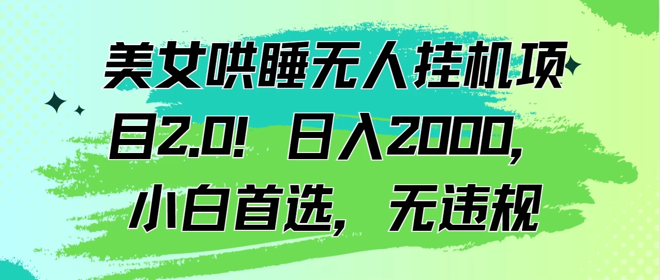 美女哄睡无人挂机项目2.0！日入2000，小白首选，无违规 - 入巷拾玖