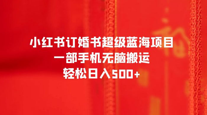 小红书订婚书超级蓝海项目，一部手机无脑搬运，轻松日入三位数 - 入巷拾玖