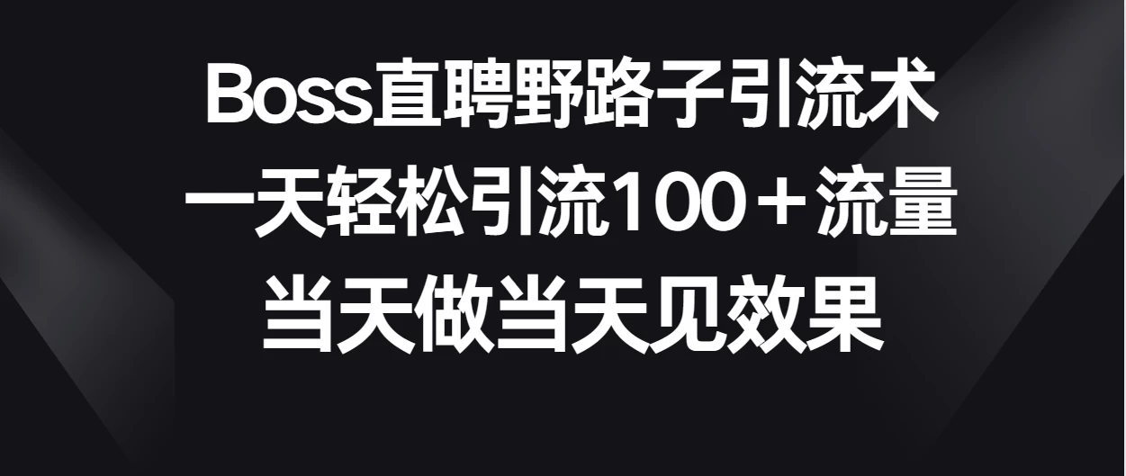 Boss直聘野路子引流术，一天轻松引流100+流量，当天做当天见效果 - 入巷拾玖
