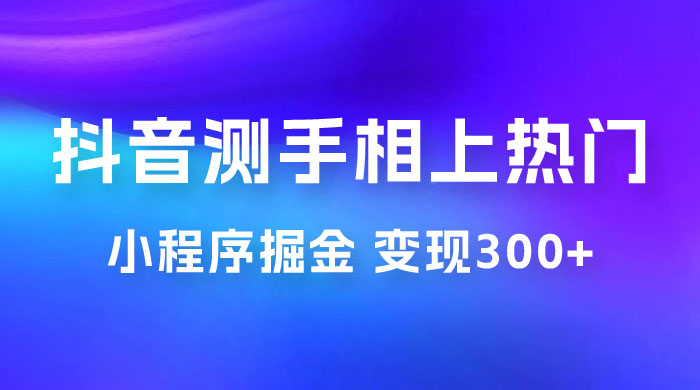 抖音小程序掘金：测手相上热门，当天见收益一小时变现 300+ - 入巷拾玖