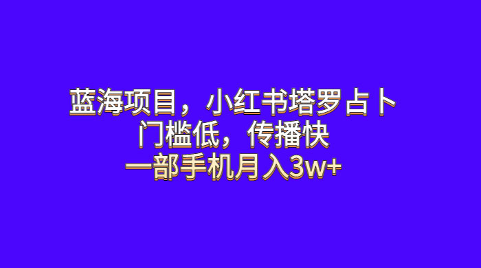 蓝海项目，小红书塔罗占卜：门槛低，传播快，一部手机月入五位数 - 入巷拾玖