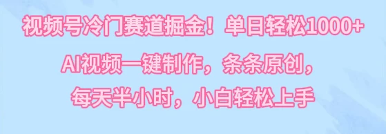 视频号冷门赛道掘金！单日轻松1000+，AI视频一键制作，条条原创，每天半小时，小白轻松上手 - 入巷拾玖