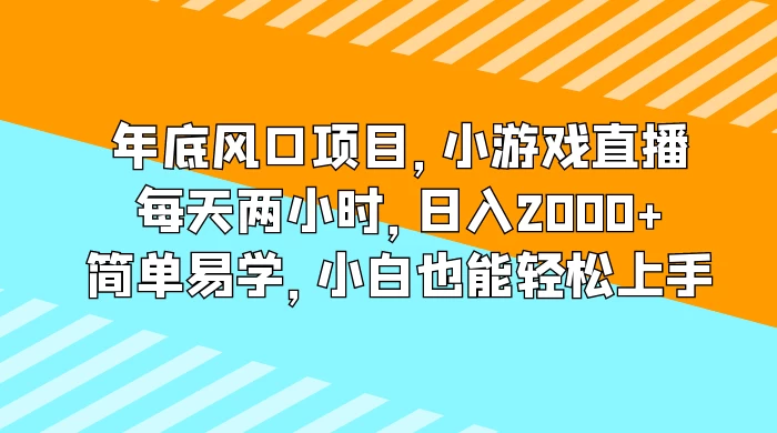 年底风口项目，小游戏直播，每天两小时，日入2000+，简单易学，小白也能轻松上手 - 入巷拾玖