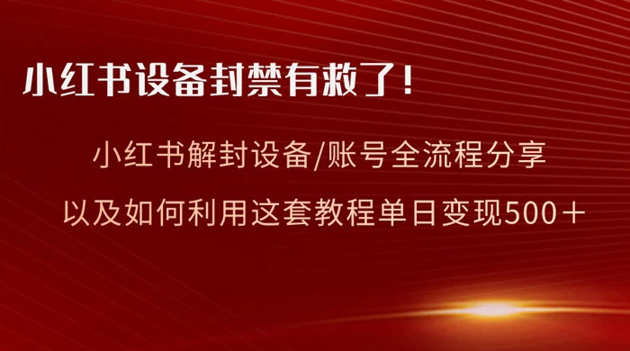 小红书设备及账号解封全流程分享，亲测有效，以及如何利用教程变现 - 入巷拾玖