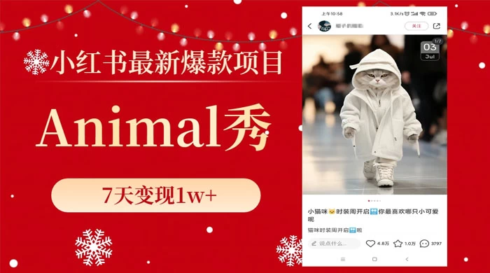 小红书最新爆款项目，Animal 秀，7天变现 1w+ - 入巷拾玖